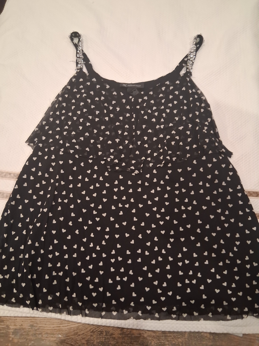 Black Heart Print Spaghetti Strap Dress Top